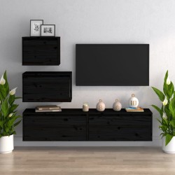 vidaXL Muebles para TV 4 piezas madera maciza de pino negro