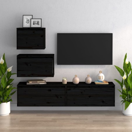 vidaXL Muebles para TV 4 piezas madera maciza de pino negro