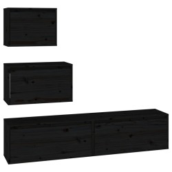 vidaXL Muebles para TV 4 piezas madera maciza de pino negro