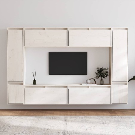 vidaXL Muebles para TV 8 piezas madera maciza de pino blanco