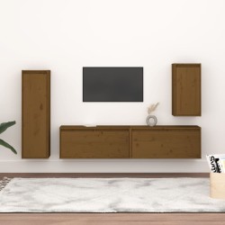 vidaXL Muebles para TV 4 piezas madera maciza de pino marrón miel