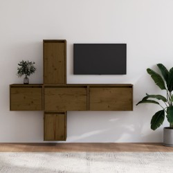 vidaXL Muebles para TV 5 piezas madera maciza de pino marrón miel