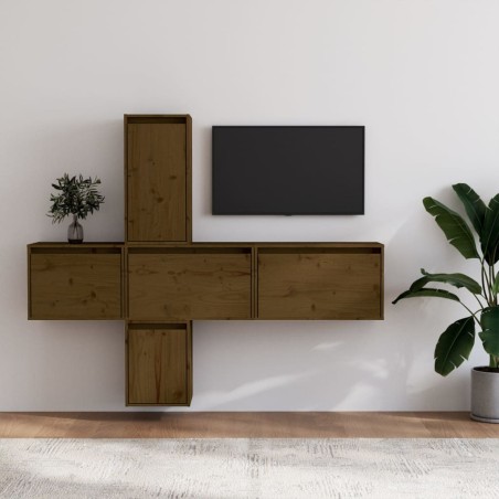 vidaXL Muebles para TV 5 piezas madera maciza de pino marrón miel