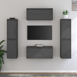 vidaXL Muebles para TV 6 piezas madera maciza de pino gris