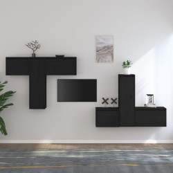 vidaXL Muebles para TV 6 piezas madera maciza de pino negro