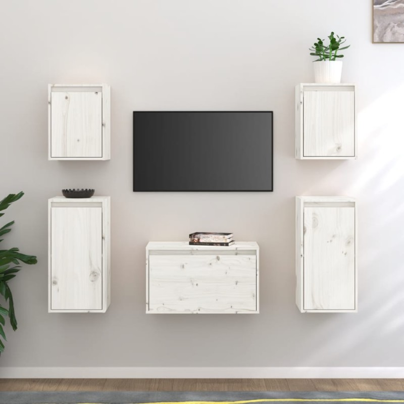 vidaXL Muebles para TV 5 piezas madera maciza de pino blanco vidaXL Muebles para TV 5 piezas madera maciza de pino blanco