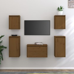 vidaXL Muebles para TV 5 piezas madera maciza de pino marrón miel