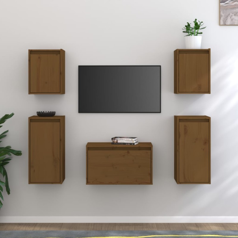 vidaXL Muebles para TV 5 piezas madera maciza de pino marrón miel