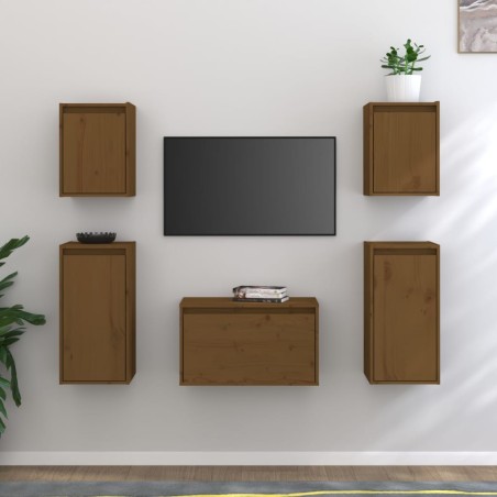 vidaXL Muebles para TV 5 piezas madera maciza de pino marrón miel