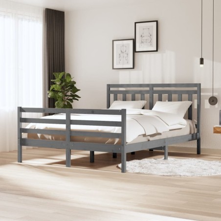 vidaXL Estructura de cama de madera maciza gris 160x200 cm