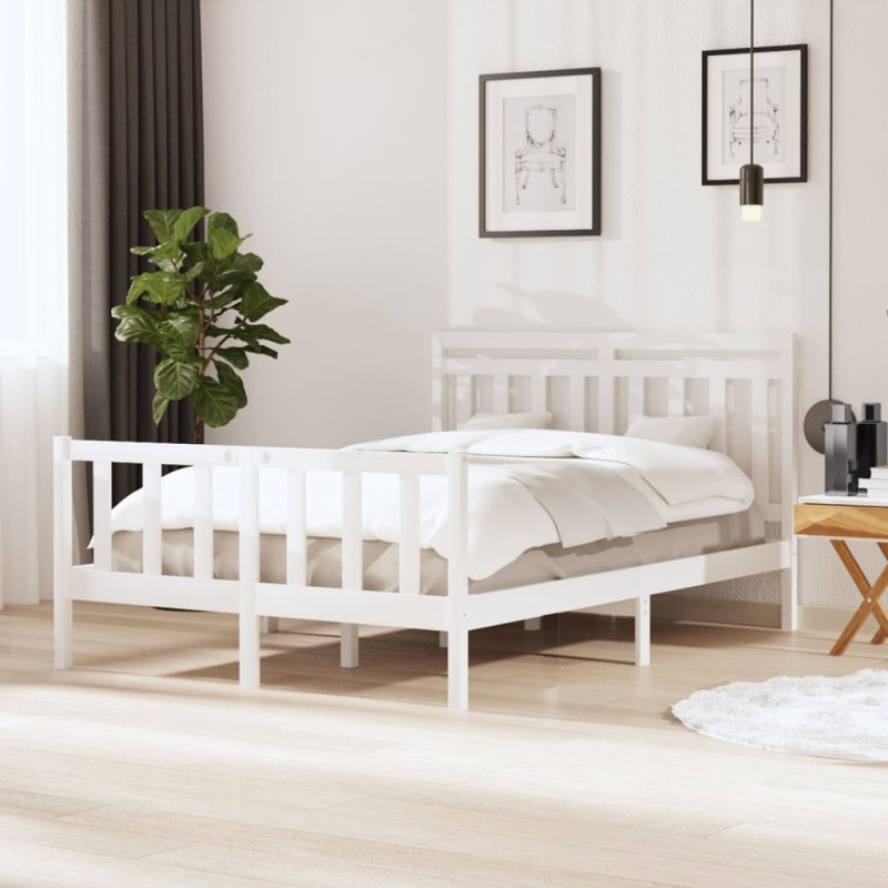 vidaXL Estructura de cama de madera maciza blanca 140x190 cm