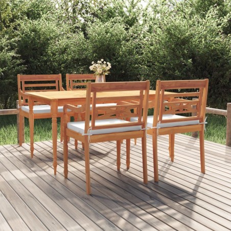 vidaXL Juego comedor de jardín 5 pzas y cojines madera maciza de teca
