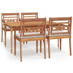 vidaXL Juego comedor de jardín 5 pzas y cojines madera maciza de teca