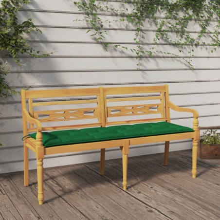 vidaXL Banco Batavia con cojín verde madera maciza de teca 150 cm