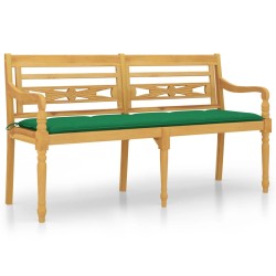 vidaXL Banco Batavia con cojín verde madera maciza de teca 150 cm