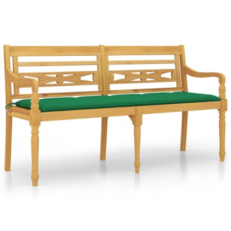 vidaXL Banco Batavia con cojín verde madera maciza de teca 150 cm