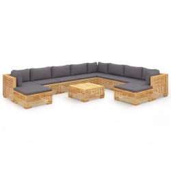 vidaXL Juego muebles de jardín 11 piezas y cojines madera maciza teca