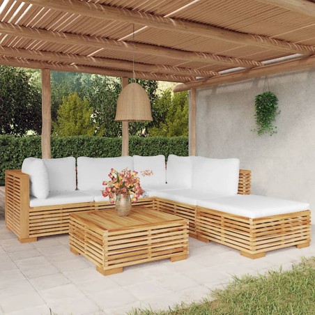 vidaXL Juego muebles de jardín 6 piezas y cojines madera maciza teca
