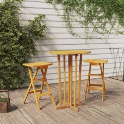 vidaXL Set de bar plegable 3 piezas madera maciza de teca