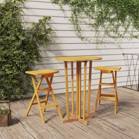 vidaXL Set de bar plegable 3 piezas madera maciza de teca