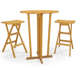 vidaXL Set de bar plegable 3 piezas madera maciza de teca