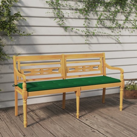 vidaXL Banco Batavia con cojín verde madera maciza de teca 150 cm