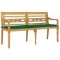 vidaXL Banco Batavia con cojín verde madera maciza de teca 150 cm vidaXL Banco Batavia con cojín verde madera maciza de teca 150 cm
