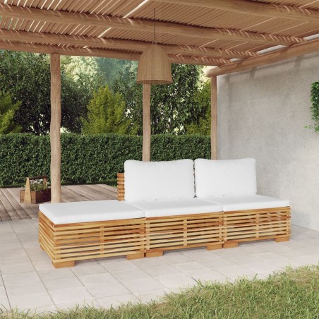 vidaXL Juego muebles de jardín 3 piezas y cojines madera maciza teca