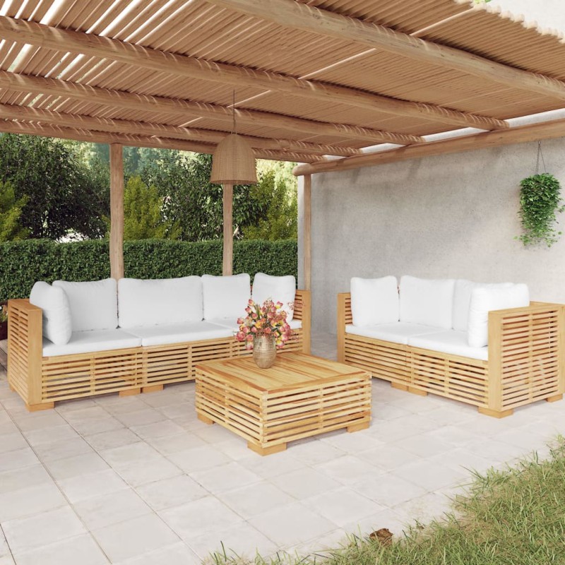 vidaXL Juego muebles de jardín 6 piezas y cojines madera maciza teca