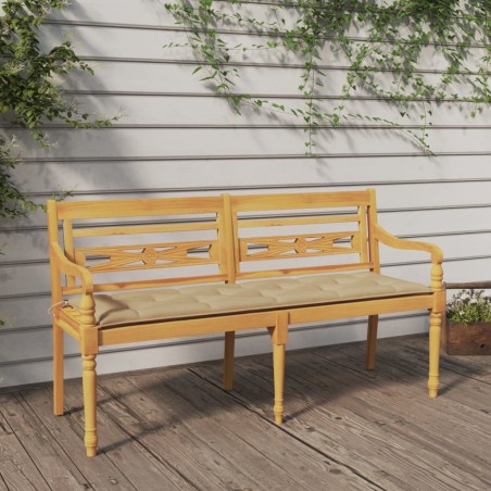 vidaXL Banco Batavia con cojín beige madera maciza de teca 150 cm
