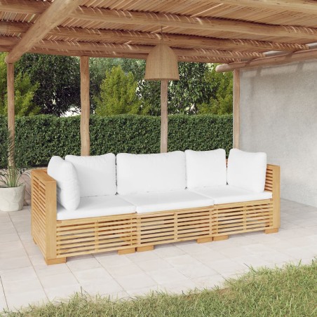 vidaXL Juego muebles de jardín 3 piezas y cojines madera maciza teca