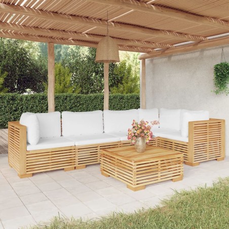 vidaXL Juego muebles de jardín 6 piezas y cojines madera maciza teca