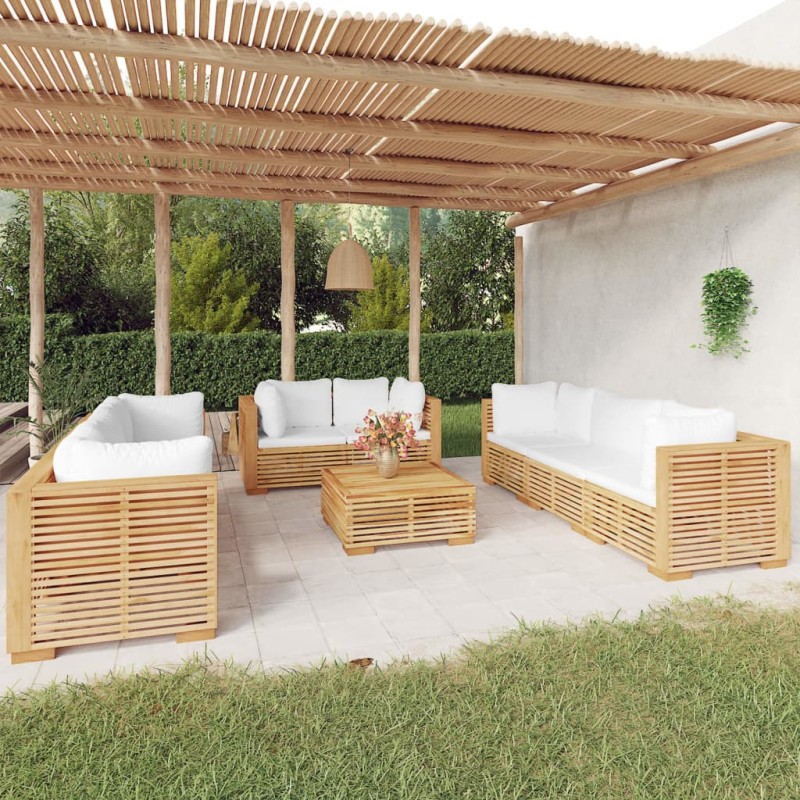 vidaXL Juego muebles de jardín 9 piezas y cojines madera maciza teca vidaXL Juego muebles de jardín 9 piezas y cojines madera maciza teca