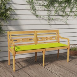 vidaXL Banco Batavia con cojín verde brillo madera maciza teca 150 cm