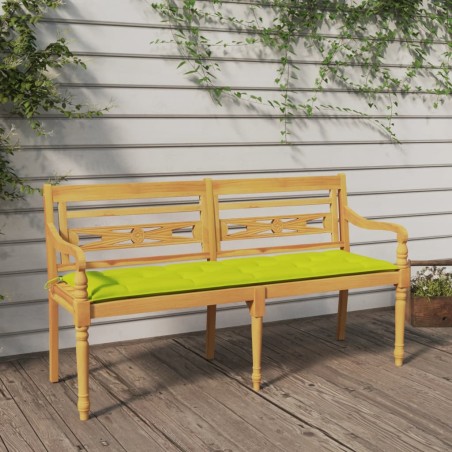 vidaXL Banco Batavia con cojín verde brillo madera maciza teca 150 cm