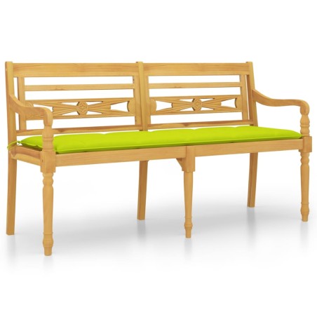 vidaXL Banco Batavia con cojín verde brillo madera maciza teca 150 cm