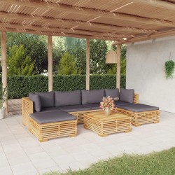 vidaXL Juego muebles de jardín 7 piezas y cojines madera maciza teca
