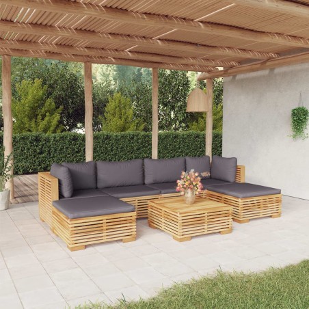 vidaXL Juego muebles de jardín 7 piezas y cojines madera maciza teca