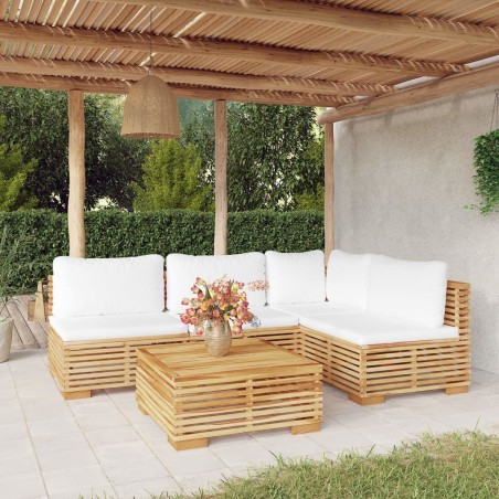 vidaXL Juego muebles de jardín 5 piezas y cojines madera maciza teca