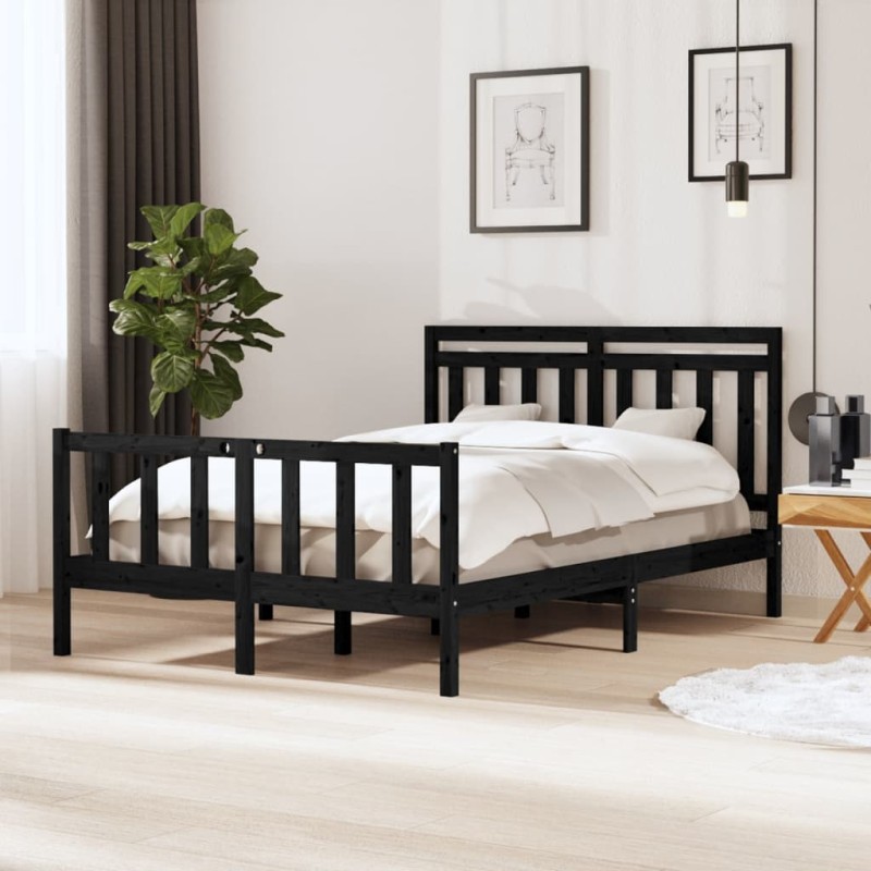 vidaXL Estructura de cama de madera maciza negro 140x200 cm vidaXL Estructura de cama de madera maciza negro 140x200 cm