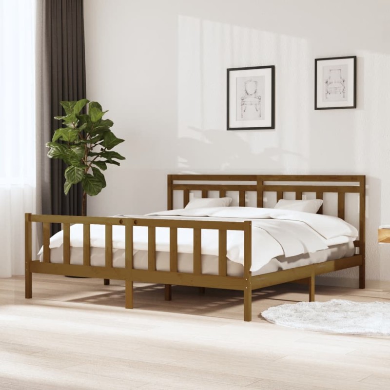 vidaXL Estructura de cama de madera maciza marrón miel 200x200 cm