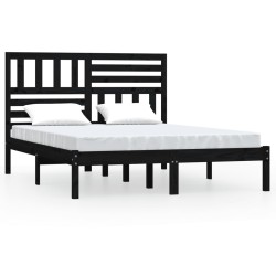 vidaXL Estructura de cama doble madera maciza pino negro 135x190 cm
