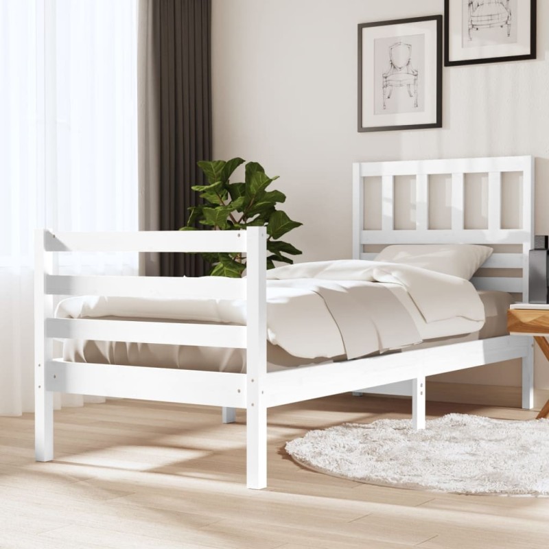 vidaXL Estructura de cama madera maciza blanco individual 75x190 cm vidaXL Estructura de cama madera maciza blanco individual 75x190 cm
