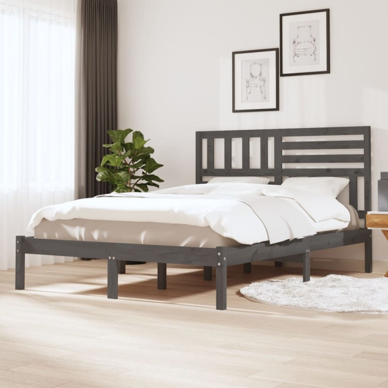 vidaXL Estructura de cama de madera maciza de pino gris 160x200 cm vidaXL Estructura de cama de madera maciza de pino gris 160x200 cm