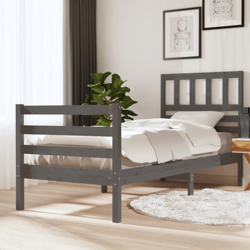 vidaXL Estructura de cama de madera maciza gris 100x200 cm vidaXL Estructura de cama de madera maciza gris 100x200 cm