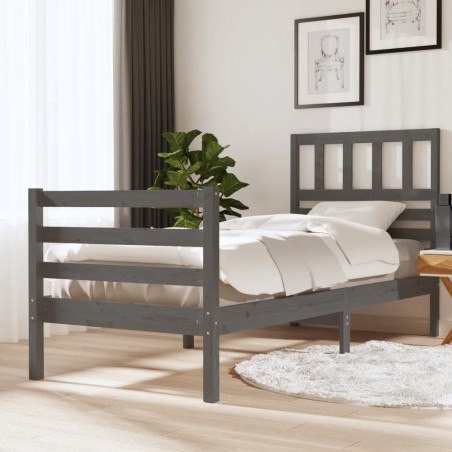 vidaXL Estructura de cama de madera maciza gris 100x200 cm