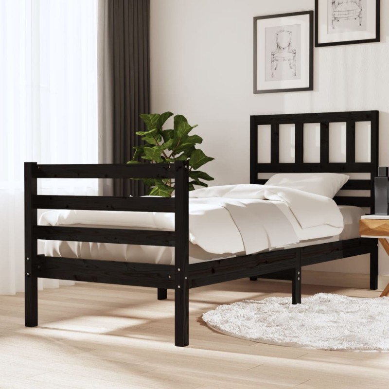 vidaXL Estructura de cama madera maciza negro 90x200 cm vidaXL Estructura de cama madera maciza negro 90x200 cm