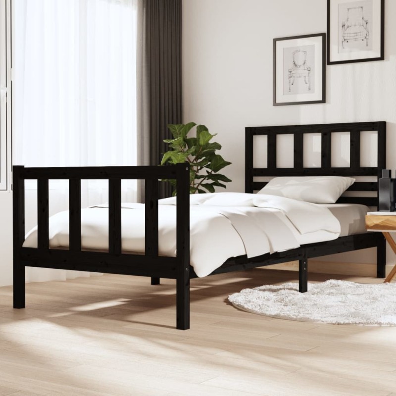 vidaXL Estructura de cama madera maciza negro 100x200 cm vidaXL Estructura de cama madera maciza negro 100x200 cm