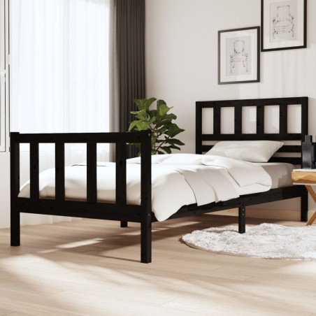 vidaXL Estructura de cama madera maciza negro 100x200 cm