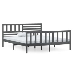 vidaXL Estructura de cama doble de madera maciza gris 135x190 cm